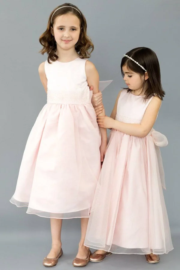 US Angels White Flower Girl Beaded Sash Organza Dress- Girls 4-6X