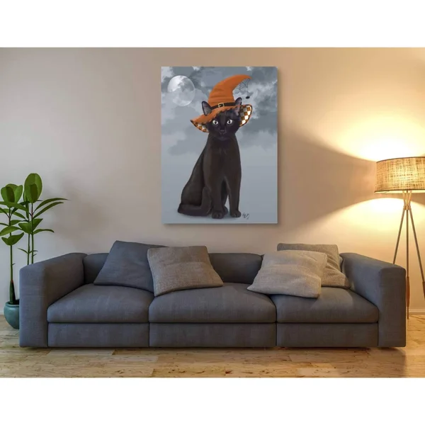 Epic Graffiti &Halloween Black Cat in Witches Hat& by Fab Funky Canvas Wall Art - 18x22x26x22