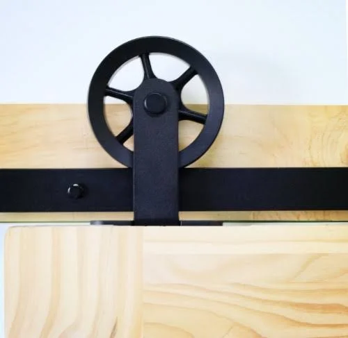 Homacer Double Sliding Barn Door Hardware Kit - 7.5ft TRACK, T-Shape Black Wheel Design, Black Rustic with Industrial Strength Ha