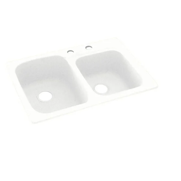 Swan 33-in D x 22-in W x 9-in H Solid Surface Dual Mount Double Bowl Kitchen Sink with 2-Hole - Tahiti Sand