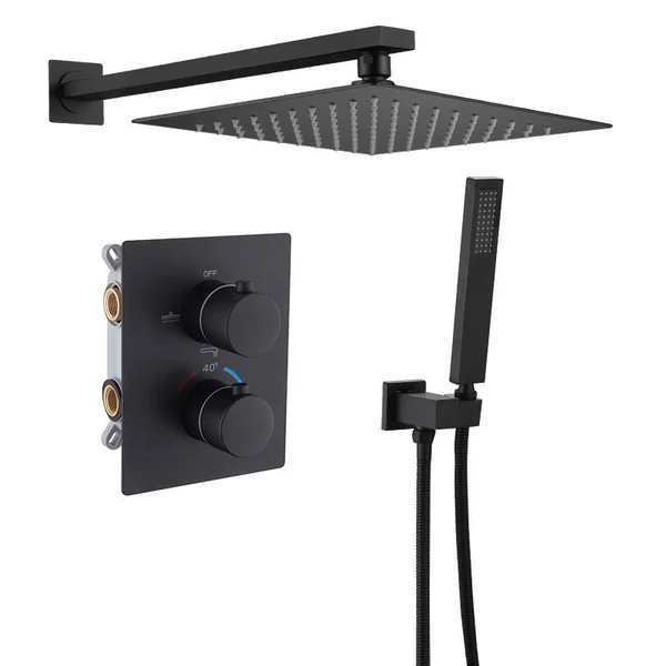 Constant Temperature In-Wall Shower Set, Concealed Smart Shower, All-Copper Shower Box Embedded, Matt Black Concealed Shower 913