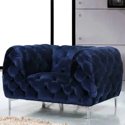 Kamden 119.38Cm Wide Tufted Velvet Armchair Brayden Studio Fabric: Navy