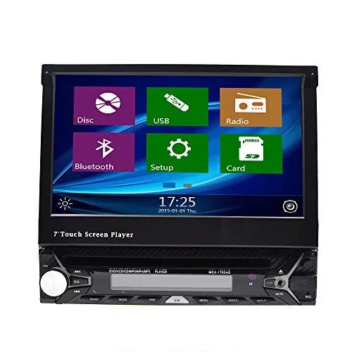 Universal in Dash Single 1din CD/DVD Multimedia Headunit 7-Inch Flip Out Touch Screen - Bluetooth Receiver, Built-In Mic, Hands-F