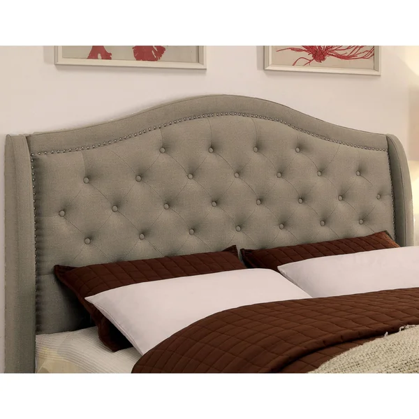 Furniture of America Wall Transitional Grey Fabric Tufted Platform Bed - King
