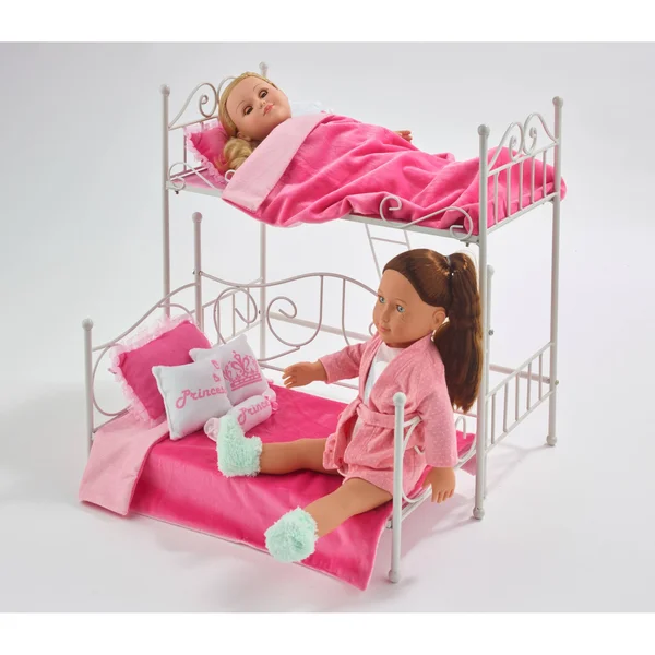 Badger Basket Scrollwork Metal Doll Loft Bed with Daybed and Bedding - White/Pink