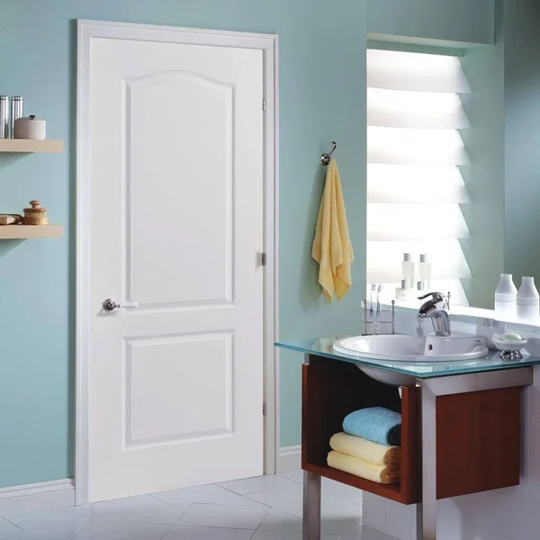 Masonite 30 in. x 80 in. 2-Panel Arch Top Left-Handed Hollow-Core Textured Primed Composite Single Prehung Interior Door