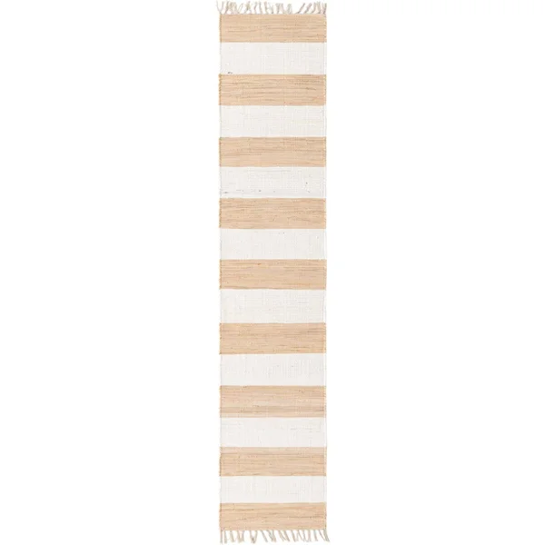 Unique Loom Chindi Rag Striped Area Rug 2& 2 x 10& Runner Beige/Tan