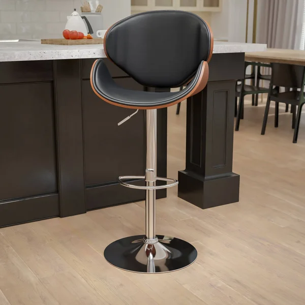 Emma and Oliver Walnut Bentwood Adjustable Height Barstool with Curved Back