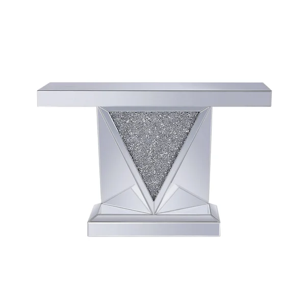 Benzara Wood and Mirror Console Table with Faux Crystals Inlay - Clear