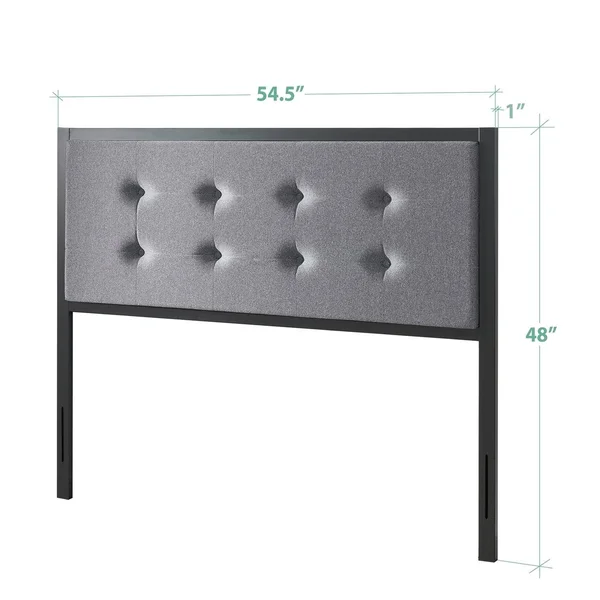 Priage Button Tufted Grey Upholstered Metal Headboard, Size: Full, Gray