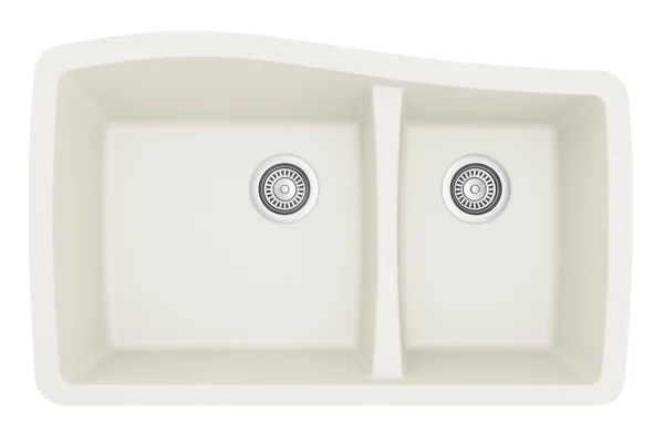 Karran Undermount Quartz 60/40 Double Bowl Kitchen Sink (White)