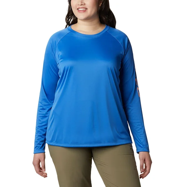 Columbia Tidal Tee II Long Sleeve 2x, Stormy Blue, Light Coral Logo