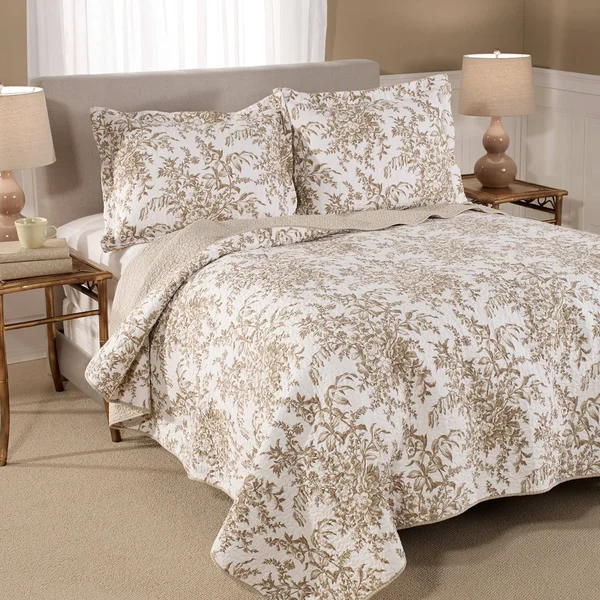 Laura Ashley 3-Piece Bedford Delft Quilt Set - Brown, Full/Queen