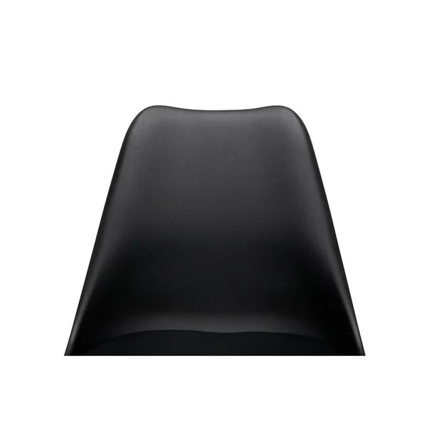 Ofm Mid Century Modern 4 Plastic Molded Dining Chairs, Vinyl CUSHION, Wood Legs, Black