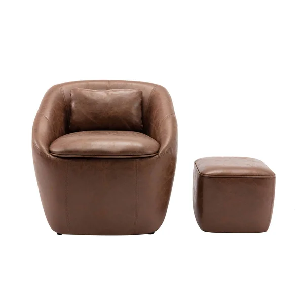 WOVENBYRD Barrel Chair with Storage Seat and Ottoman - Brown