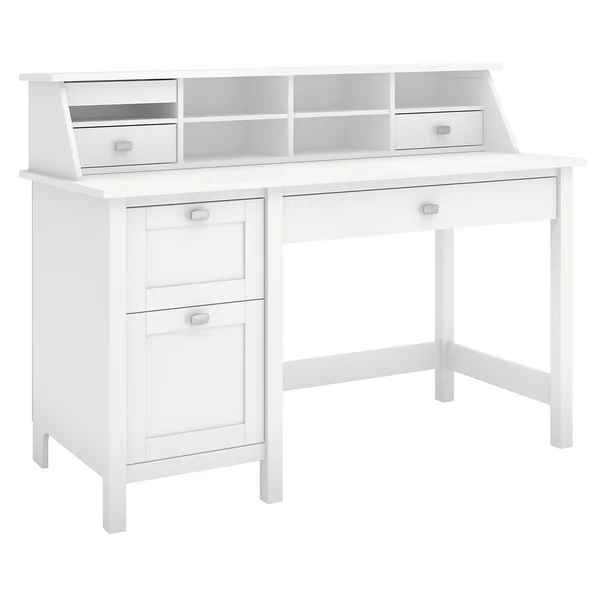 Bush Furniture Broadview Computer Desk With 2 Drawer Pedestal And Organizer - Pure White
