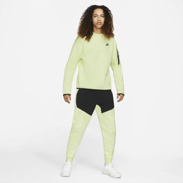 Nike Men's Sportswear Tech Crewneck Fleece - Large, Lime Ice/Black