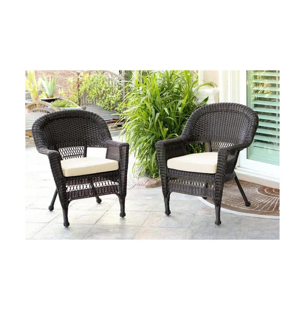 Jeco W00205-C_2-FS001-CS Honey Wicker Chair with Ivory Cushion - Set of 2