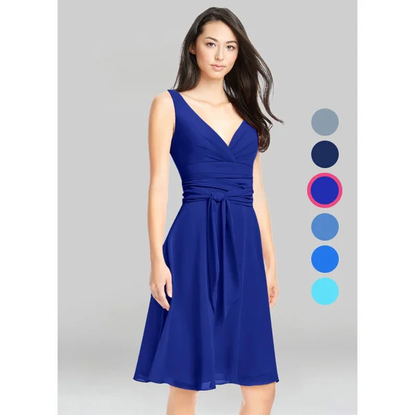 Azazie A-Line/Princess V-Neck Knee-Length Chiffon Bridesmaid Dresses - Royal Blue