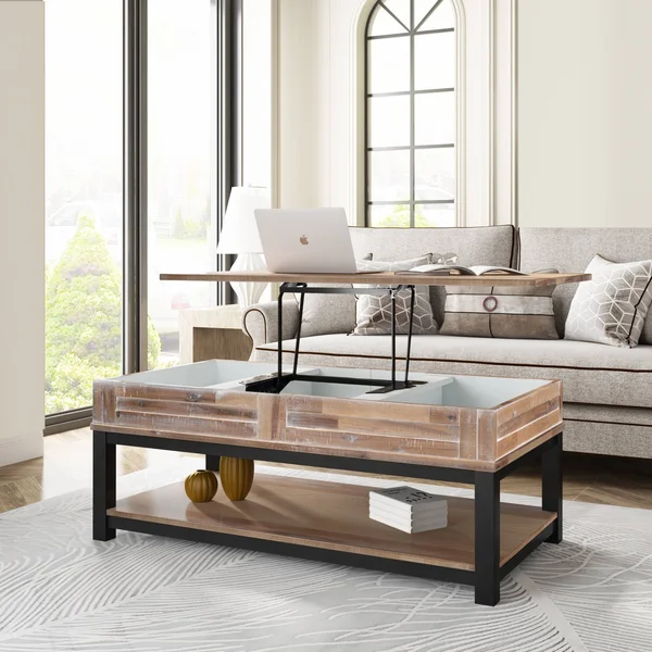 Inner Storage Space and Shelf Lift Top Coffee Table - Wood - Brown