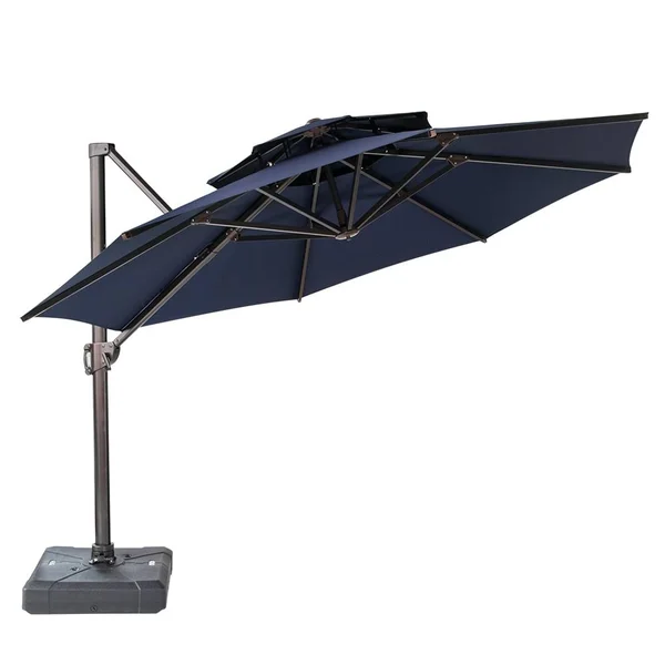 Crestlive Products Patio Luxury 12 FT Double Top Round Offset Umbrella - Navy