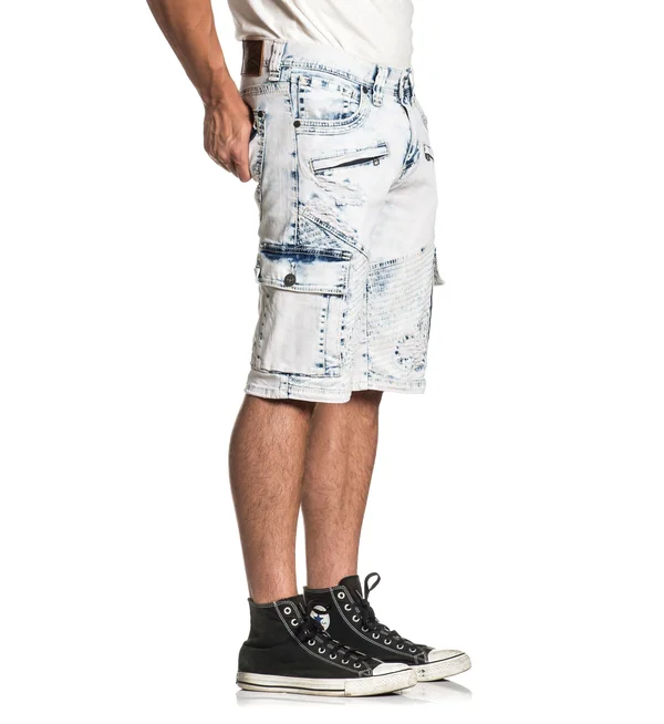 Affliction Hunter Fallen Fulton 110DS105 New Denim (Blue) Fashion Cargo Shorts for Men - Size: 38