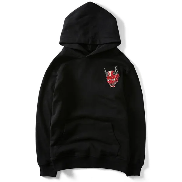 The Oni Embroidered Sukajan Hoodie L - Black