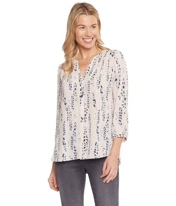 Nydj Women's Pintuck Blouse in Quincy Fresco, Regular, Size: Large, Denim