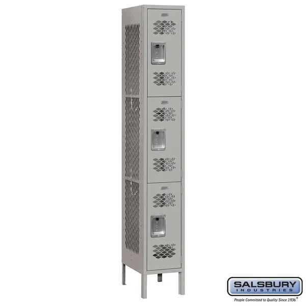 Salsbury Industries 73162GY-U Triple Tier 12-Inch Wide 6-Feet High 12-Inch Deep Unassembled Vented Metal Locker - Gray