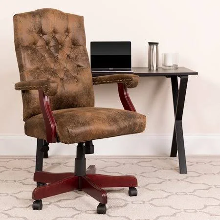 Bomber Brown Classic Executive Swivel Office Chair with Arms, Size: 27.5