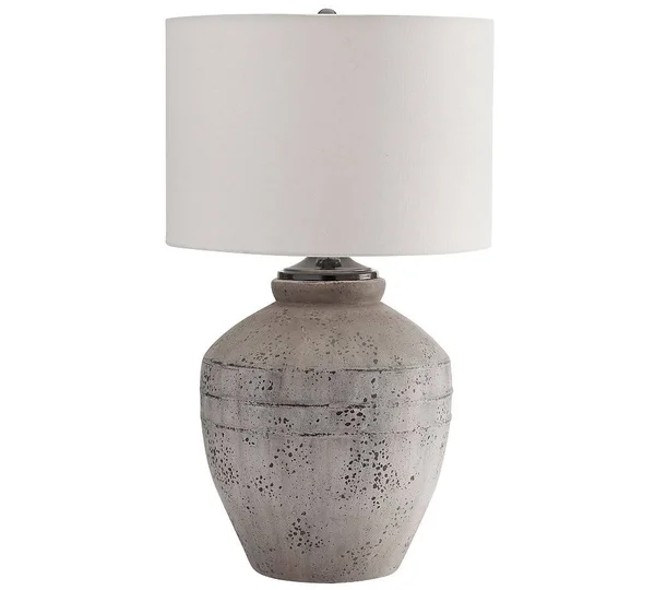 Maddox Ceramic 23.5x22 Table Lamp - Rustic Gray Base with Medium Gallery Straight Sided Drum Shade, White - Lighting - Table u002