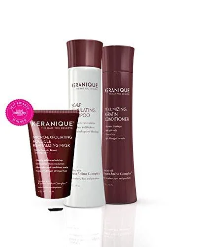 Keranique 60 Day Hair & Scalp Mask Kit - Shampoo, Conditioner and Follicle Revitalising Mask, Keratin Amino Complex, Free