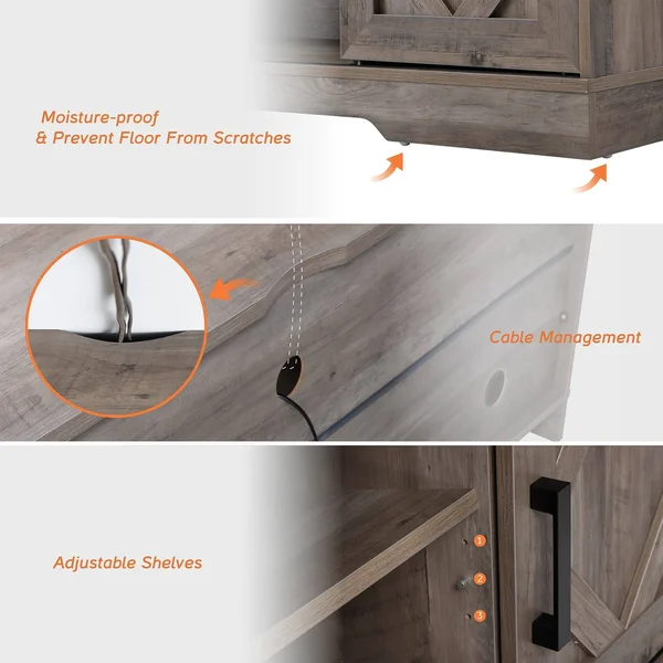Wampat Farmhouse Sliding Barn Door TV Stand Rustic Gray for TVs Up to 65x22 - Rustic Brown Wash