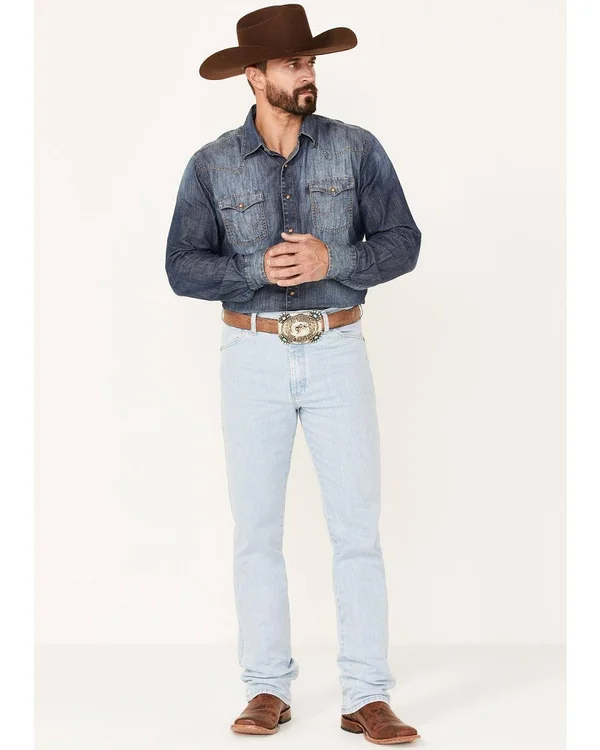 Wrangler Men's Active Flex Bleach Light Wash Slim Fit Cowboy Cut Jeans