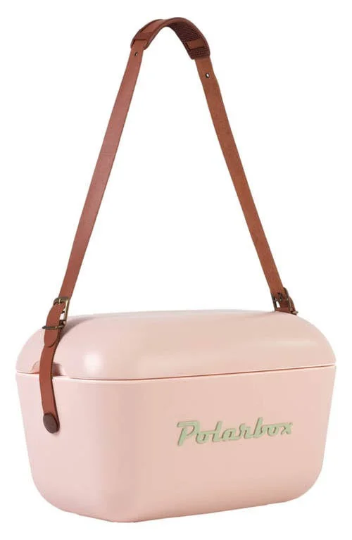 Polarbox 21 qt. Classic Retro Vintage Style Cooler with Leather Strap in Nude- Olive Green