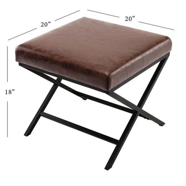 Kotter Home Faux Leather Square Ottoman (Light Brown w/ Gold Legs)